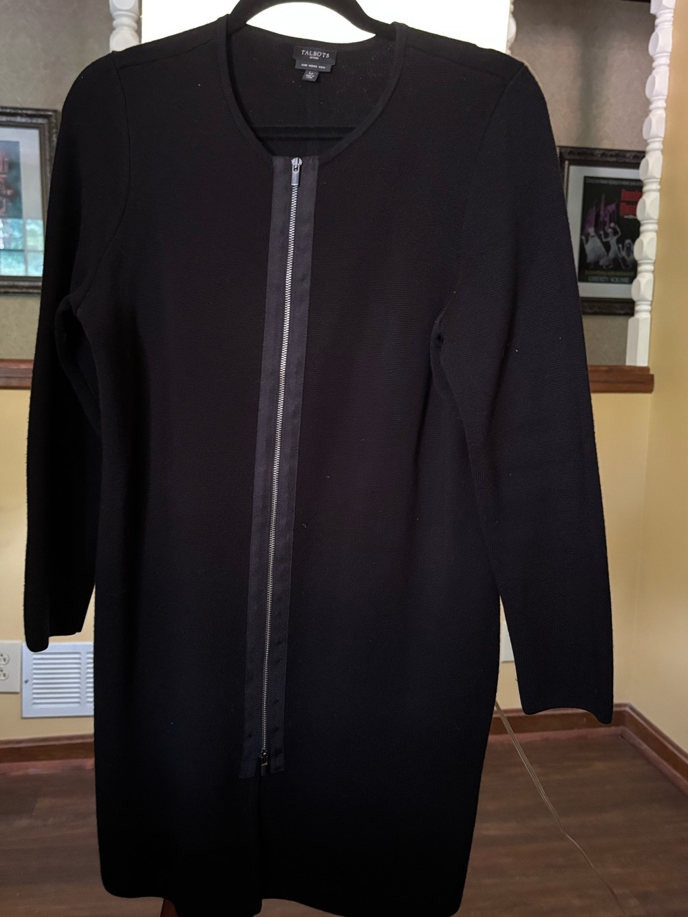 Talbots Black Long Zip-Front Knit Dress